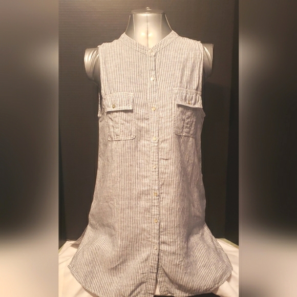 Artisan Ny Tops - Artisan NY 100% Linen button Front Striped Sleeveless Blouse Size Large